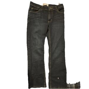 Wrangler Boys Stretch Denim Jeans Dark Blue 5-Pocket Logo Button Accents